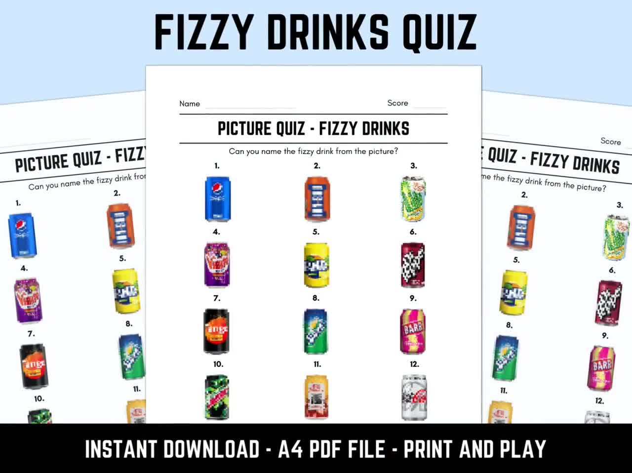 Printable Fizzy Drinks Picture Quiz With Answers