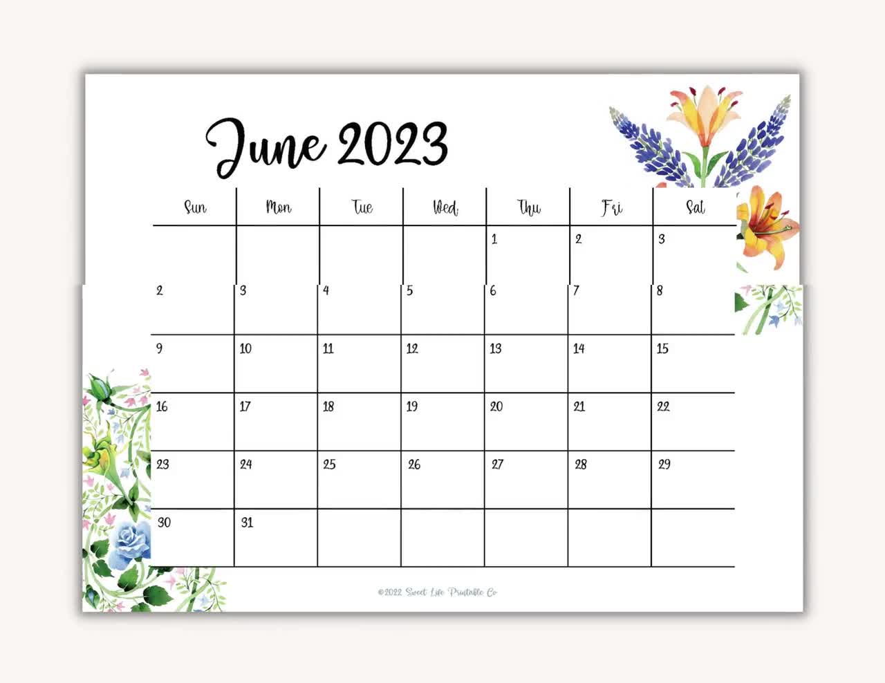2023 Floral Calendar Wall Calendar Printable Calendar - Etsy