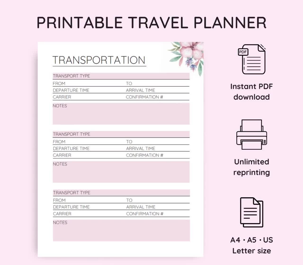 Printable Travel Planner, Road Trip Itinerary Planner, Travel Vacation  Template, Holiday Organiser, Packing Checklist, PDF, A4, A5,US Letter