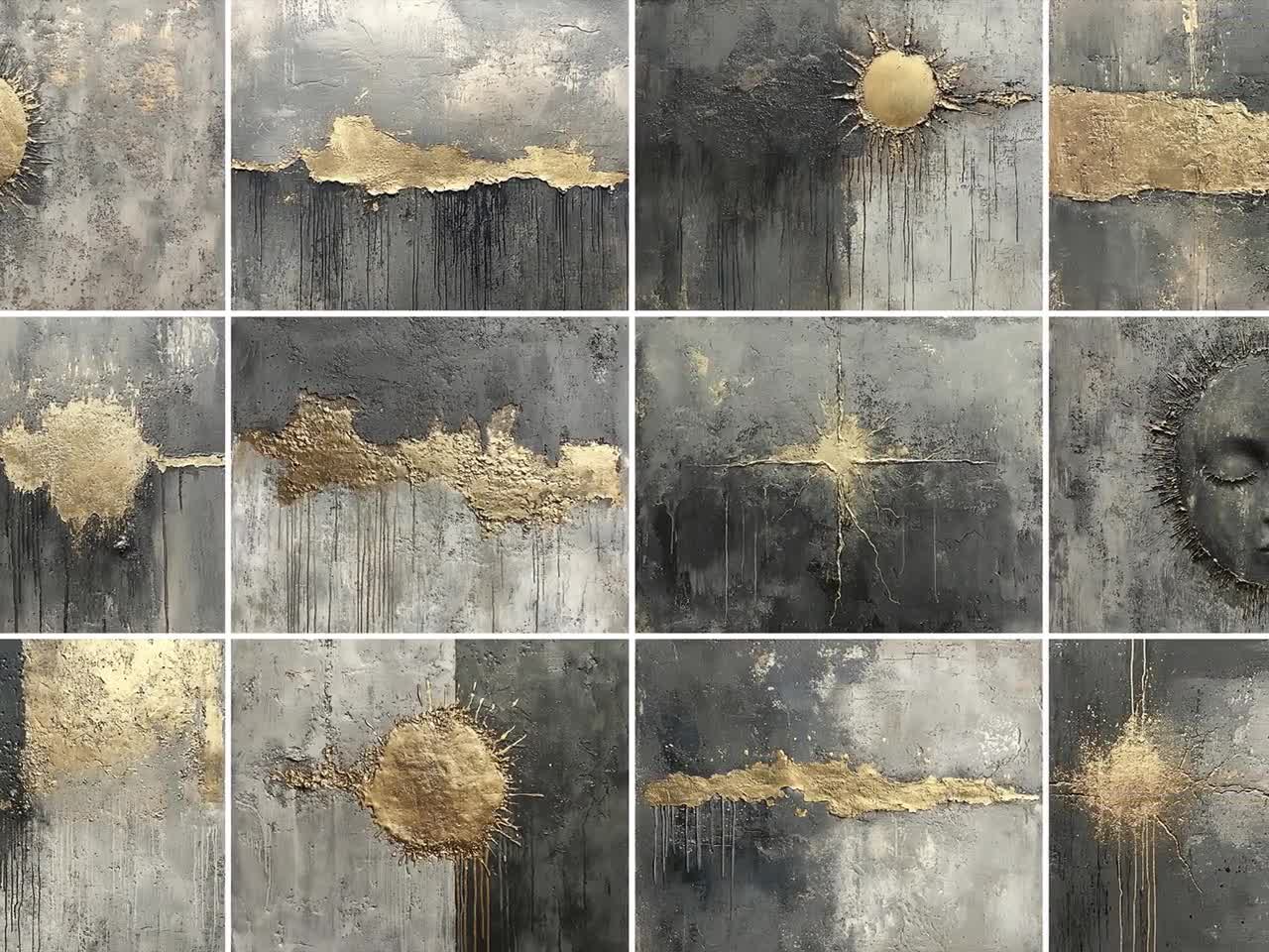 ゴールデンストームズ - テクスチャーのある抽象画 - ゴールドと