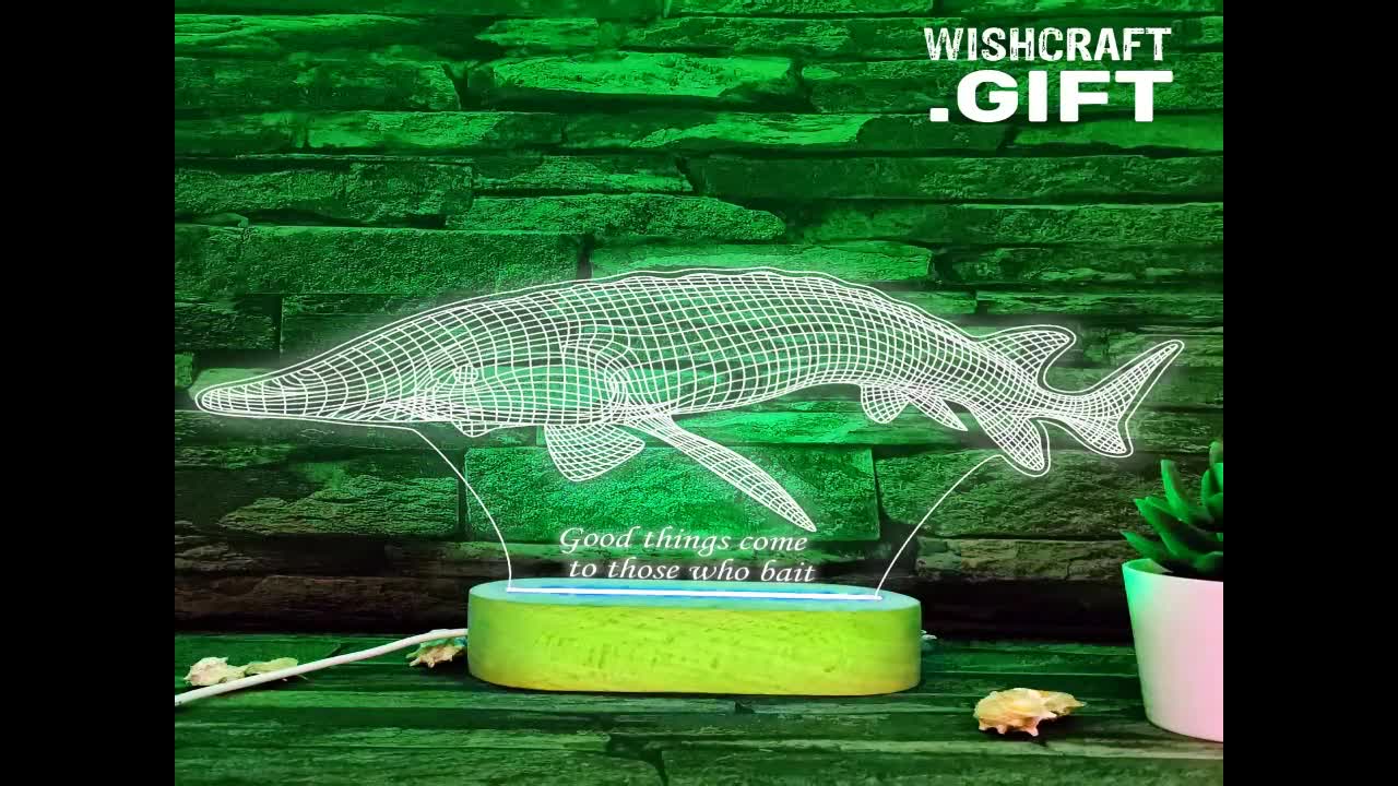 Atlantic Sturgeon Led Lamp, Acipenser Oxyrhynchus, Fishing Gift