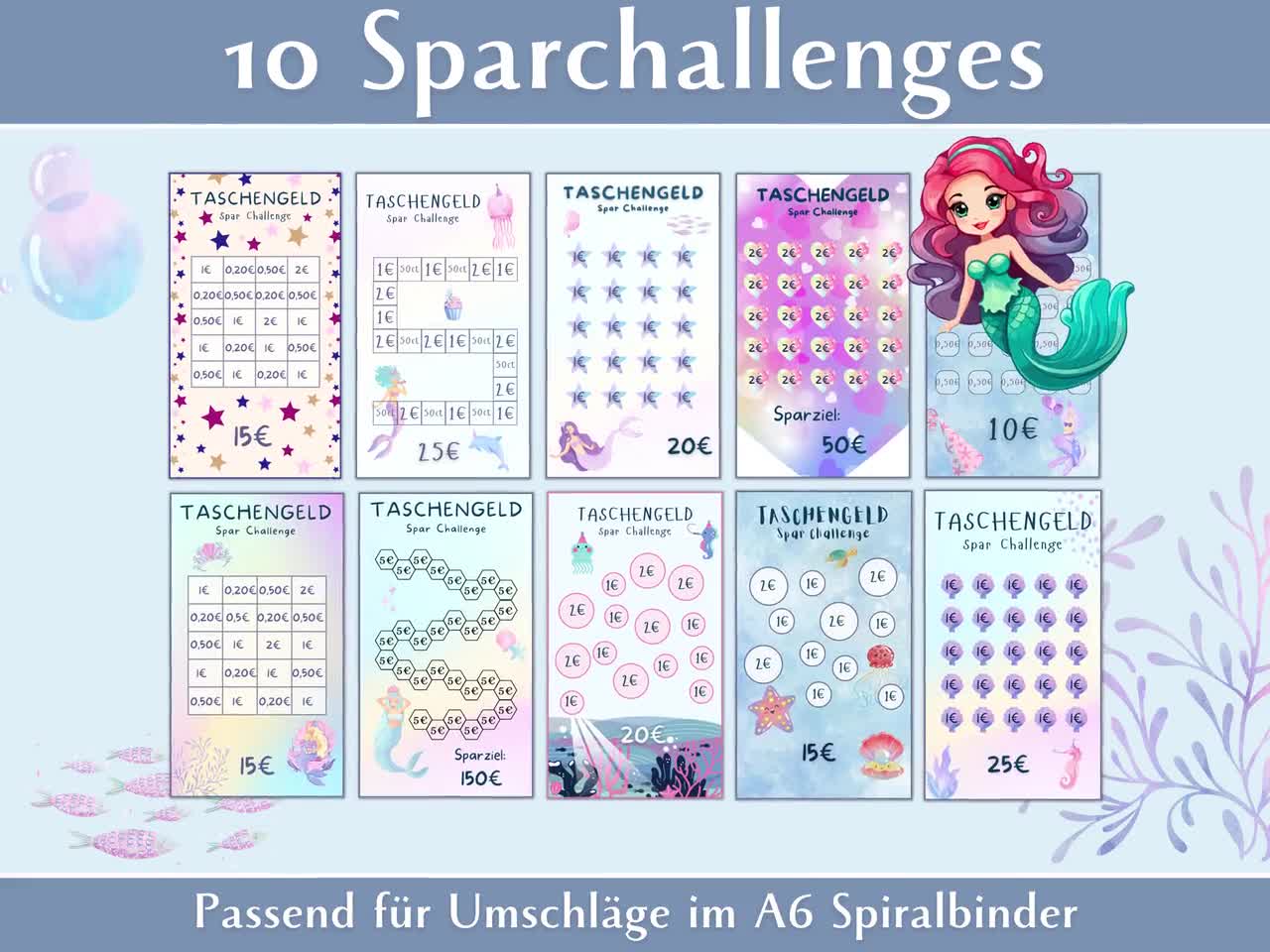 Savings Challenge A6 Budget Challenge Cash Stuffing German | Savings game for small change children | Savings savings tracker to print out budgeting PDF video poster