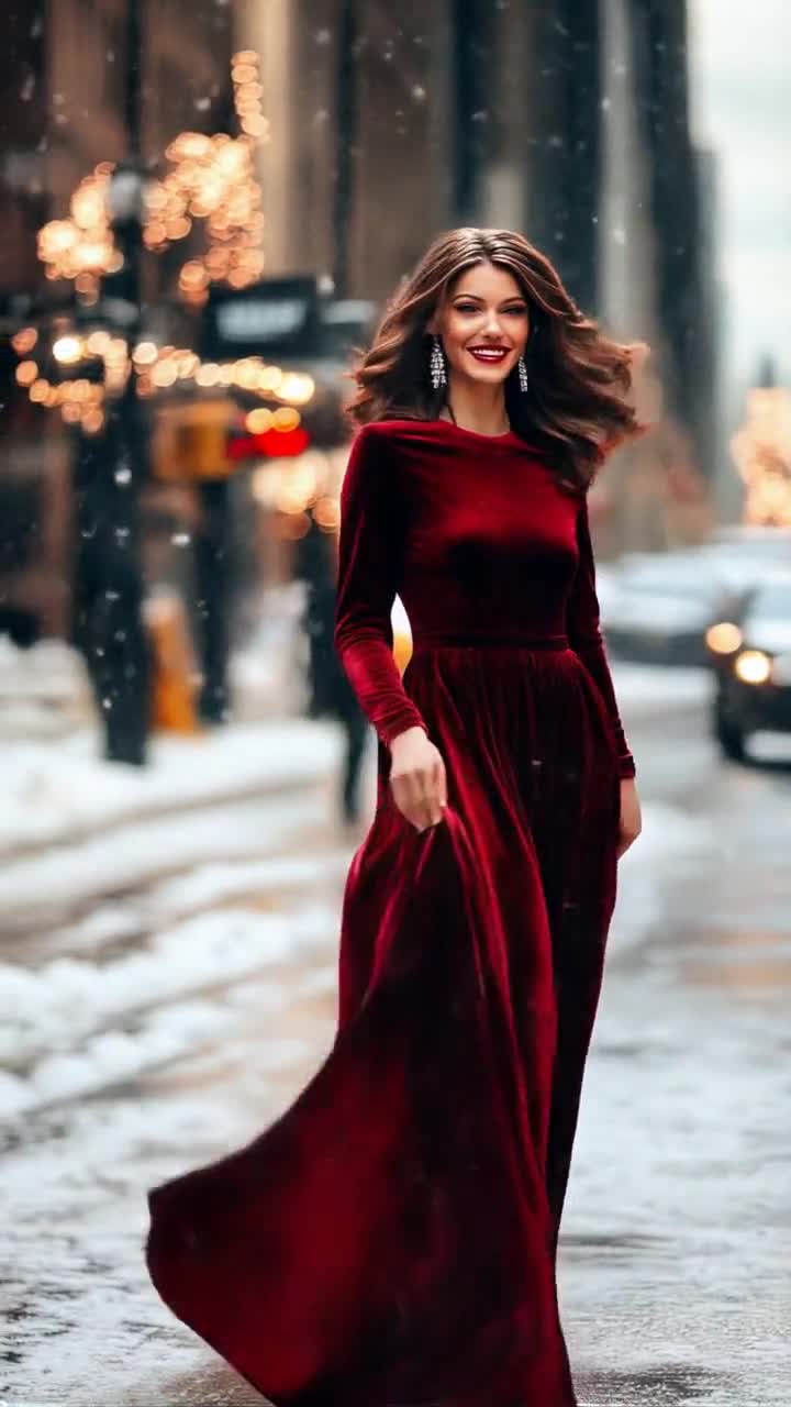 Velvet Dress | Burgundy Long Dress | Long Sleeve Floor