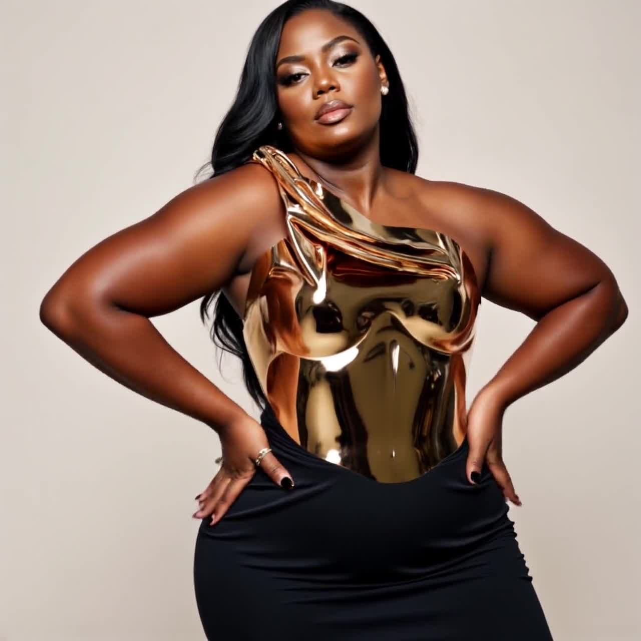 Plus Size Gold Sculpted Corset – Metallic Female Body Top