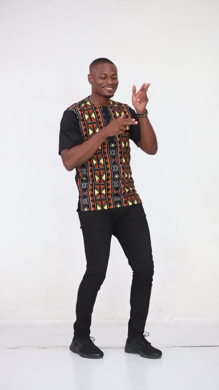 【SATIIIZ】Apron Checkered Short-Sleeved Shirt Black Brown Short Sleeve African Print Ankara Shirt by Zedi
