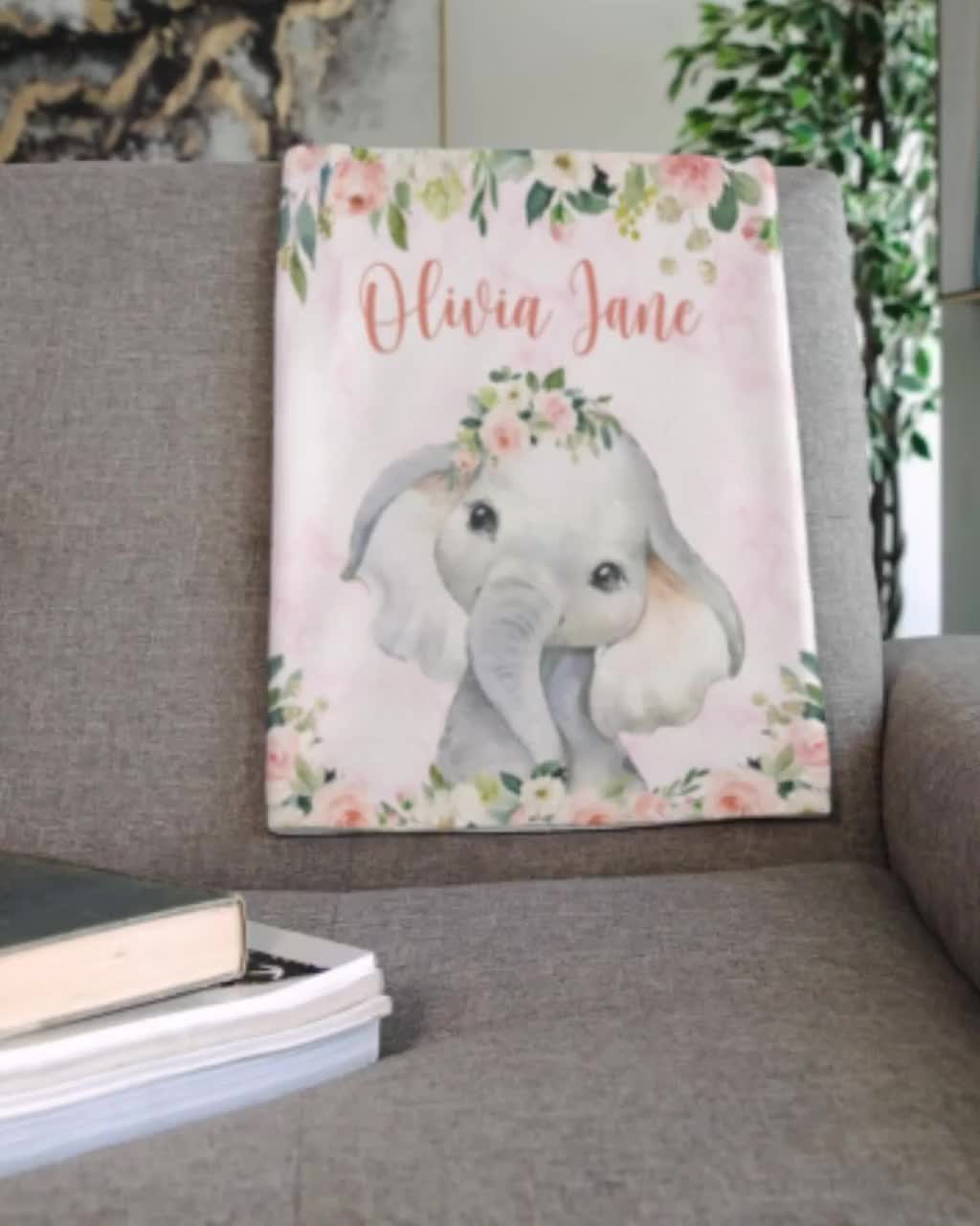 Manta personalizada con bonito elefante para bebé con nombre, manta  personalizada con mantas personalizadas, regalos de recuerdo de cumpleaños,  manta