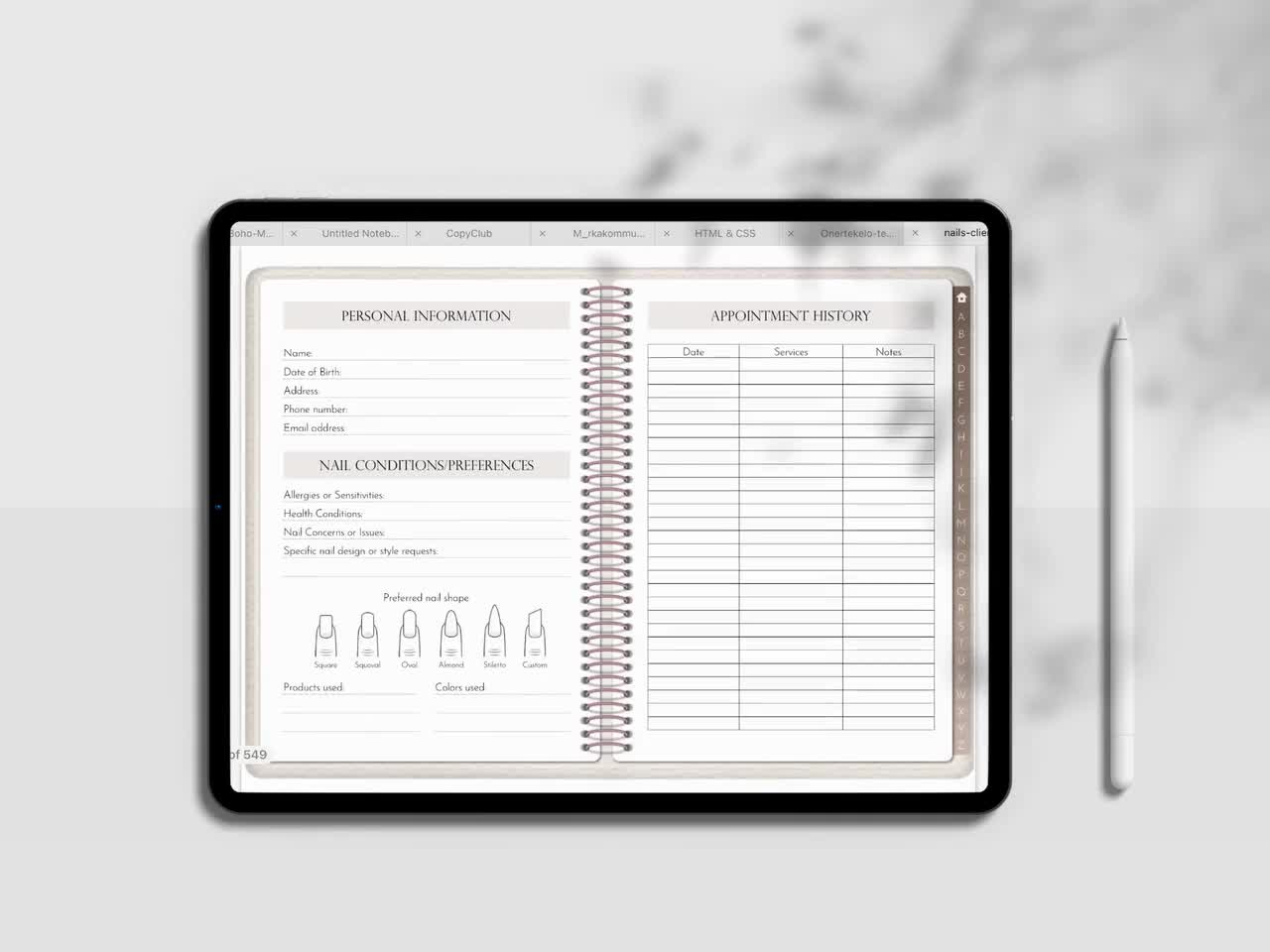 ネイルテクニシャン向けデジタル顧客記録帳 • Goodnotes に完全に
