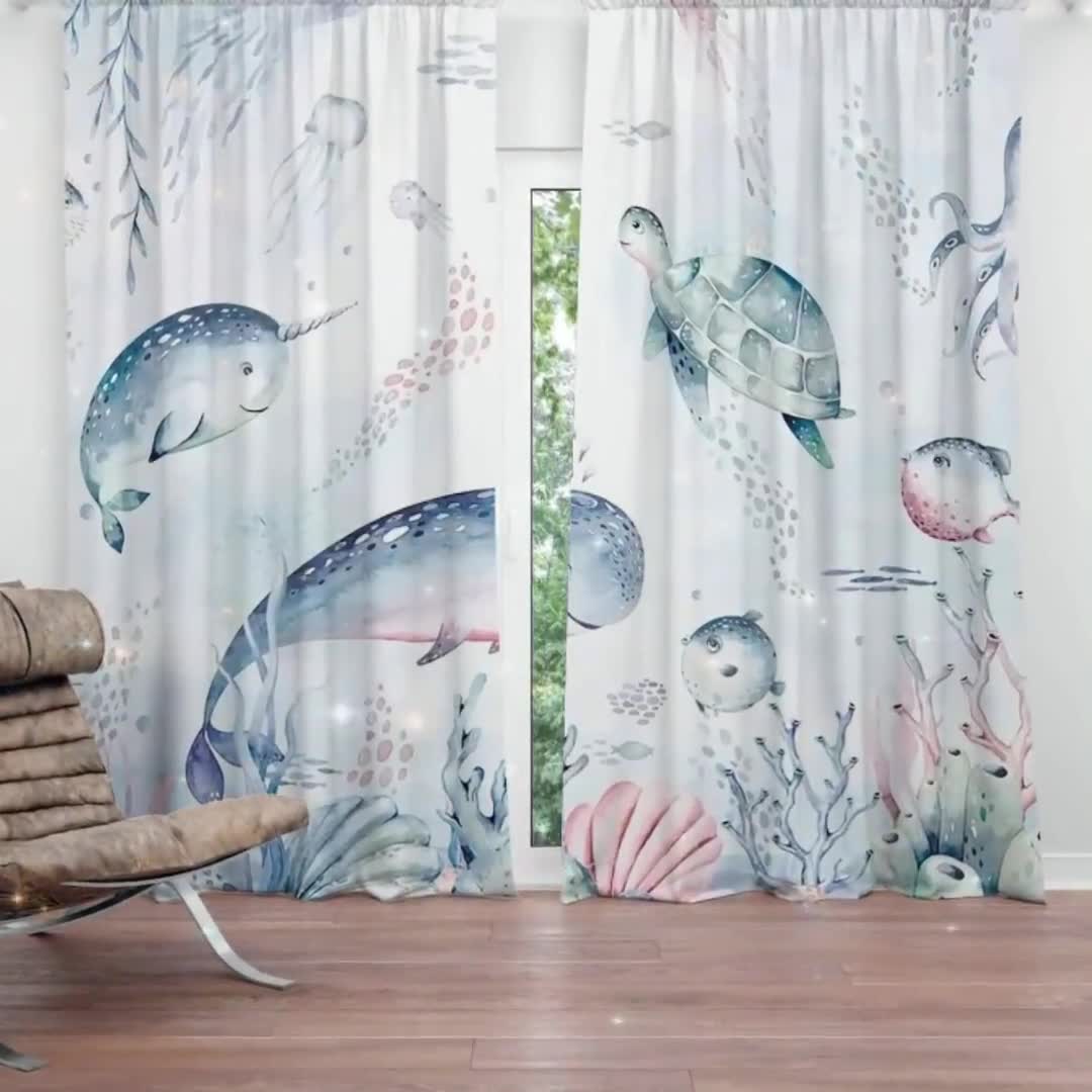 海の動物の子供部屋カーテン 子供部屋カーテン 遮光カーテン 子供部屋