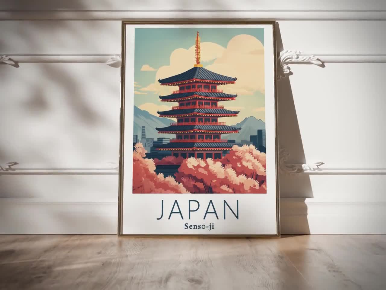 開運にいかがでしょうか。綺麗な絵です(タンカ) Sensō-ji Temple Asakusa Tokyo Japan, Vintage Travel Poster