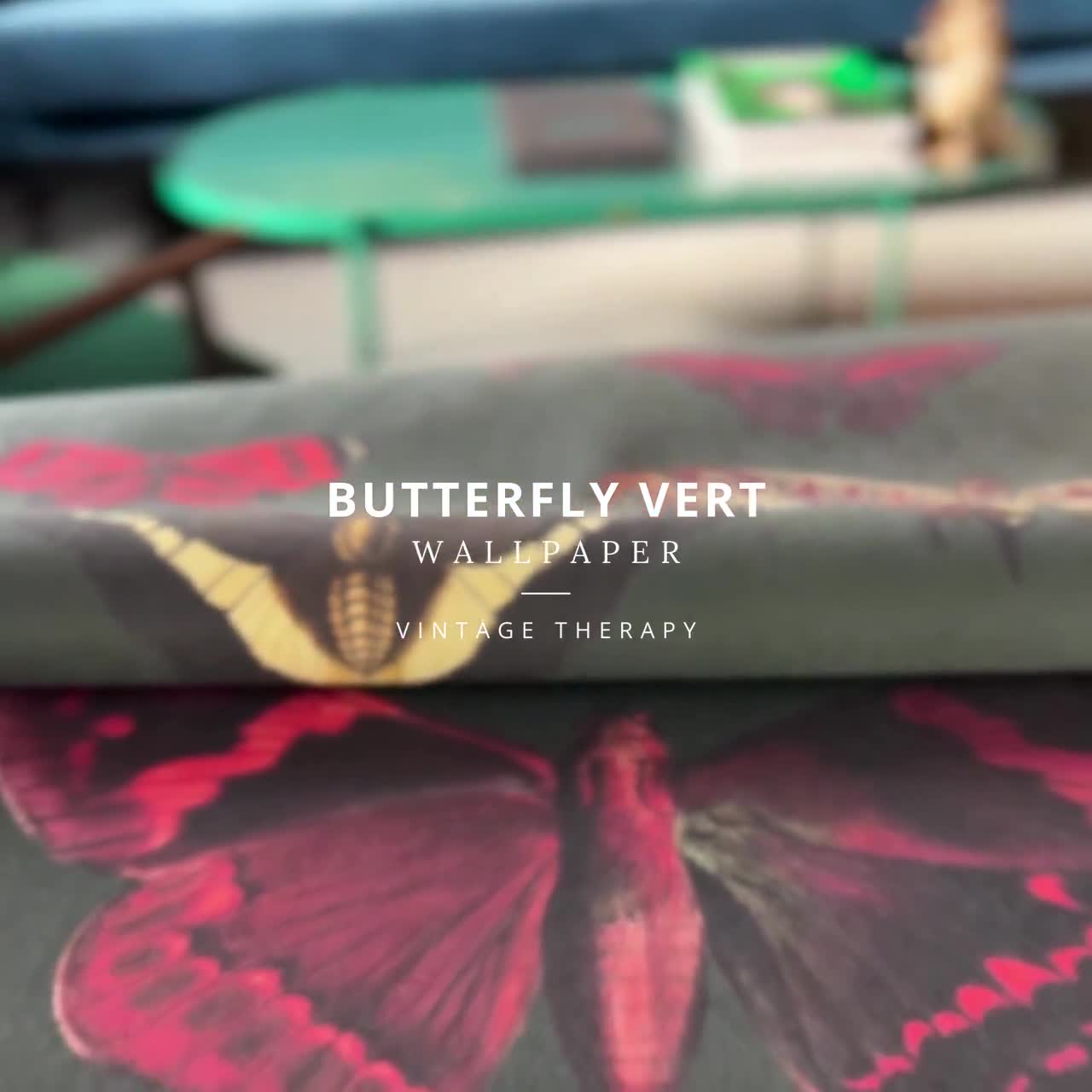 removable vintage wallpaper, butterflies pattern, dark green background,  unique graphics, botanical, living room decor || #V1