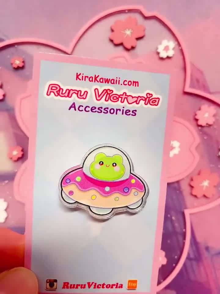 Kawaii Frog Alien Flying Saucer Acrylic Pin, Kawaii Pin, Cute Frog Pins