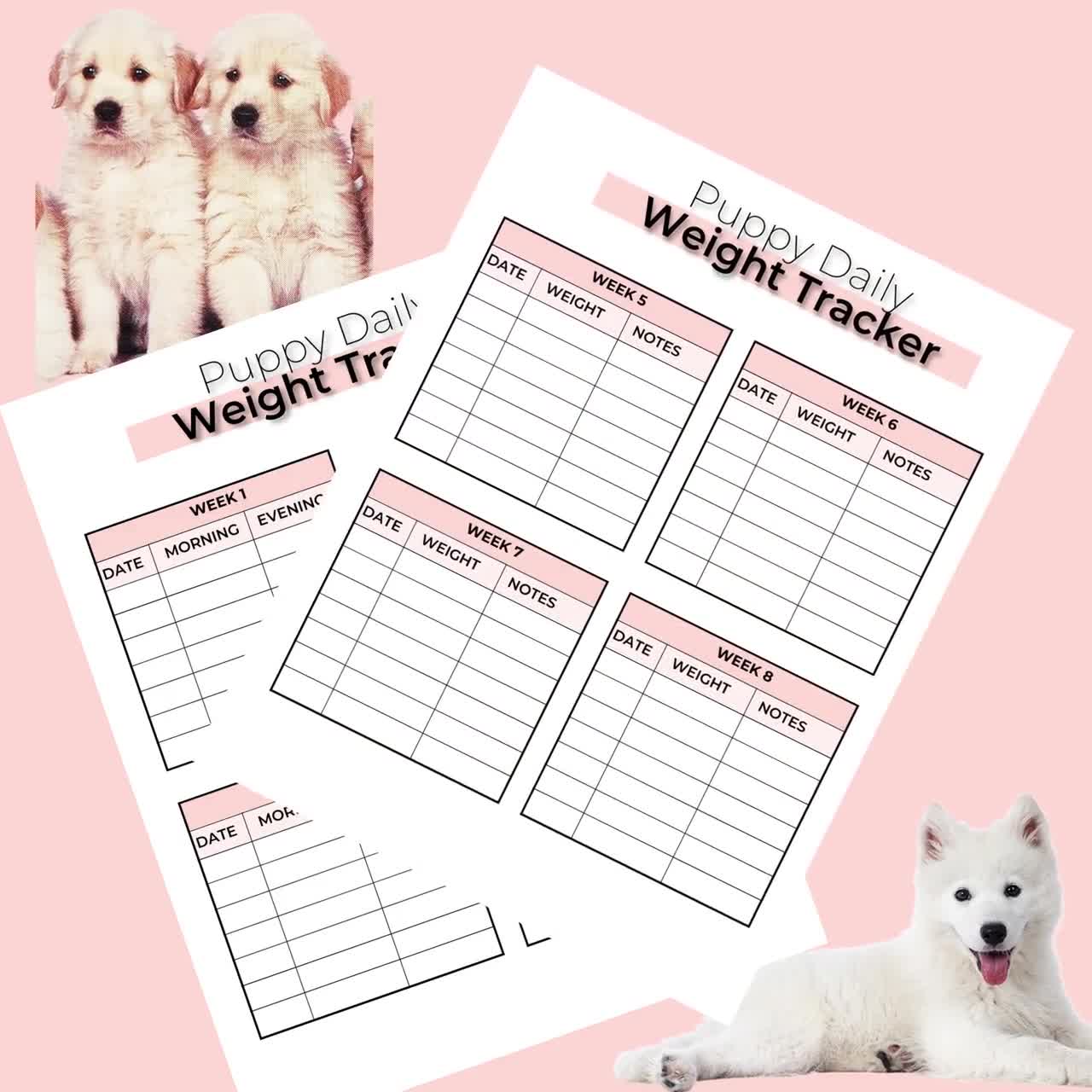 Puppy Daily Weight Tracker Editable PDF Dog and Puppy Weight Records D001