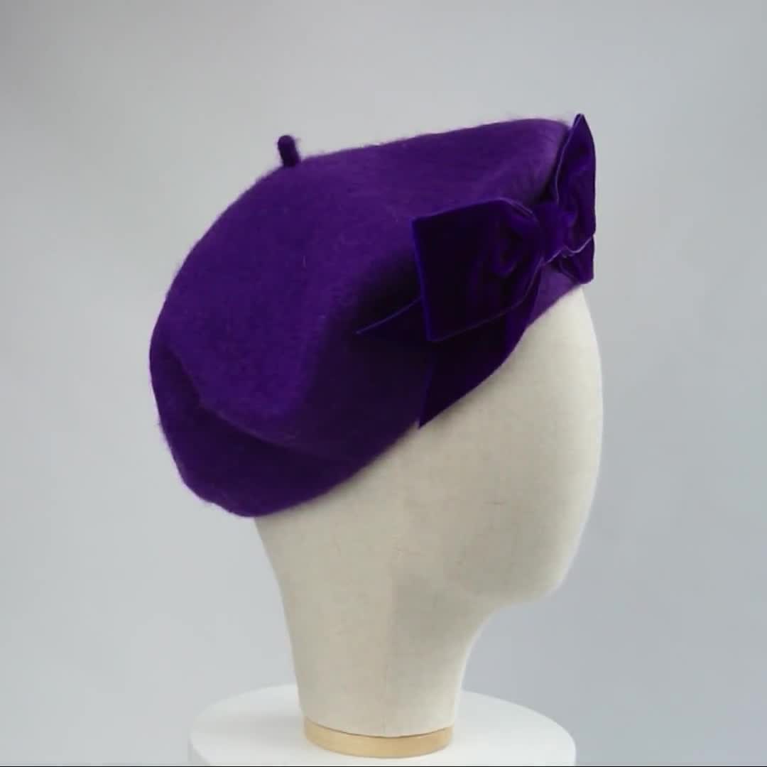 Georgi Purple Vintage 2024 Wool Hat Satin Bow Pearls