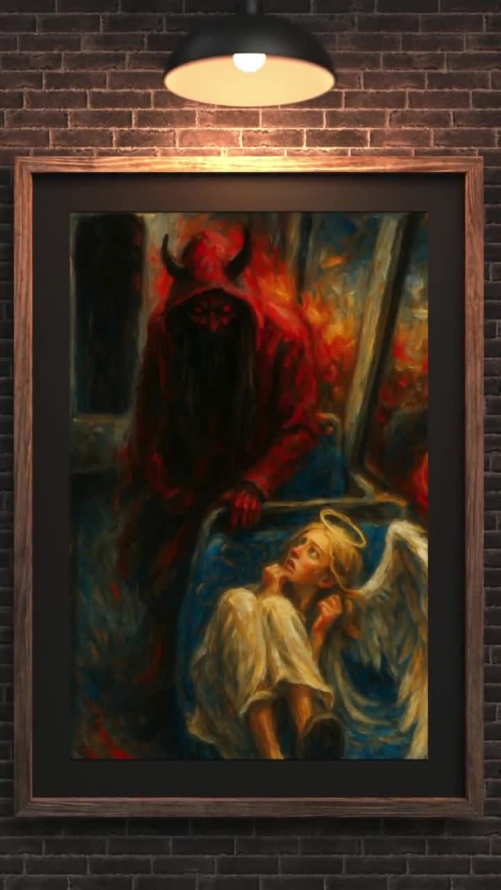 Angel Vs Demon Dark Art Print • Gothic Horror Wall Decor • Justice