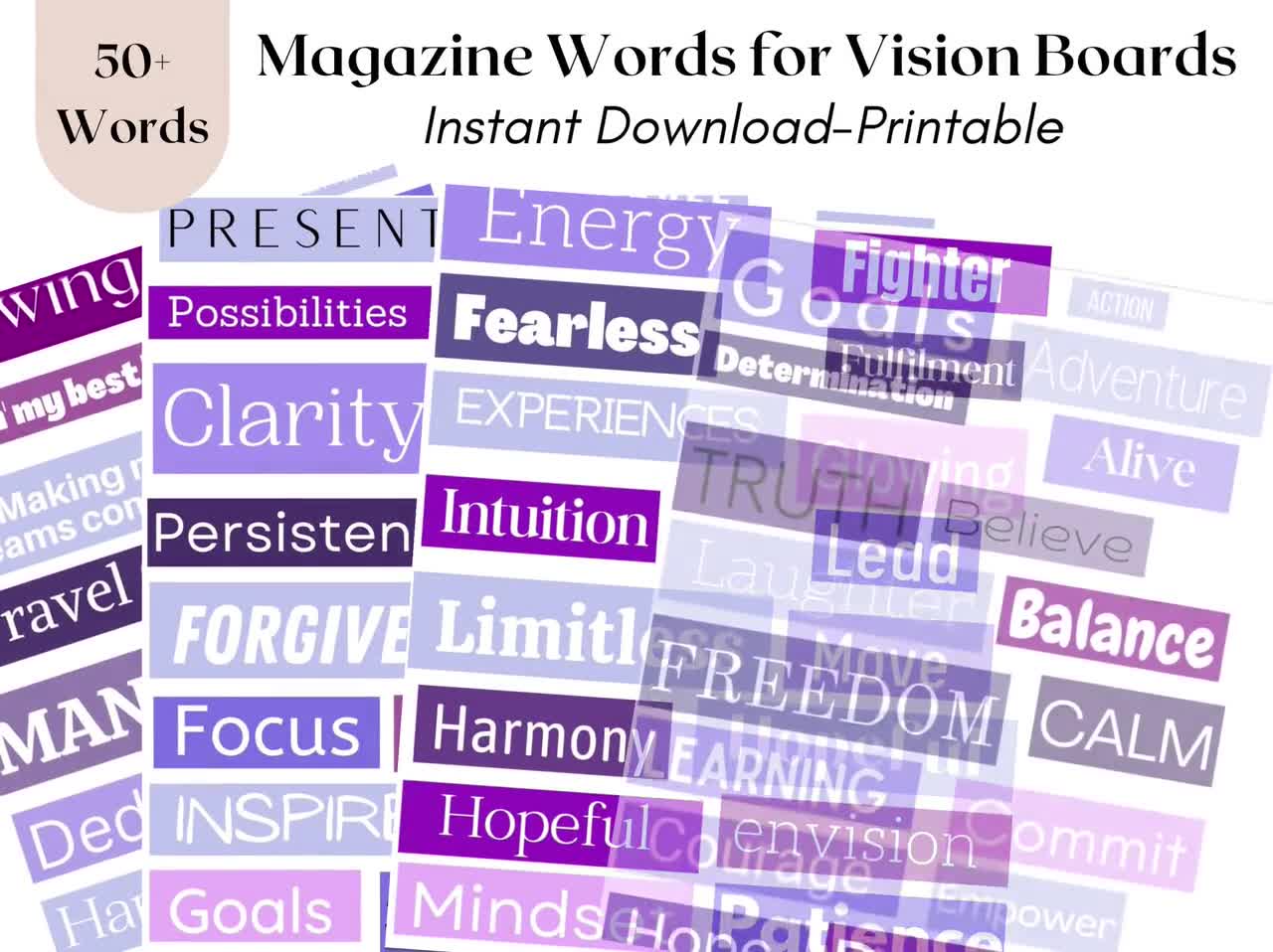 Vision Board Kit, Vision Board Printables, Printable Magazine Words, Vision  Board Template, Vision Board