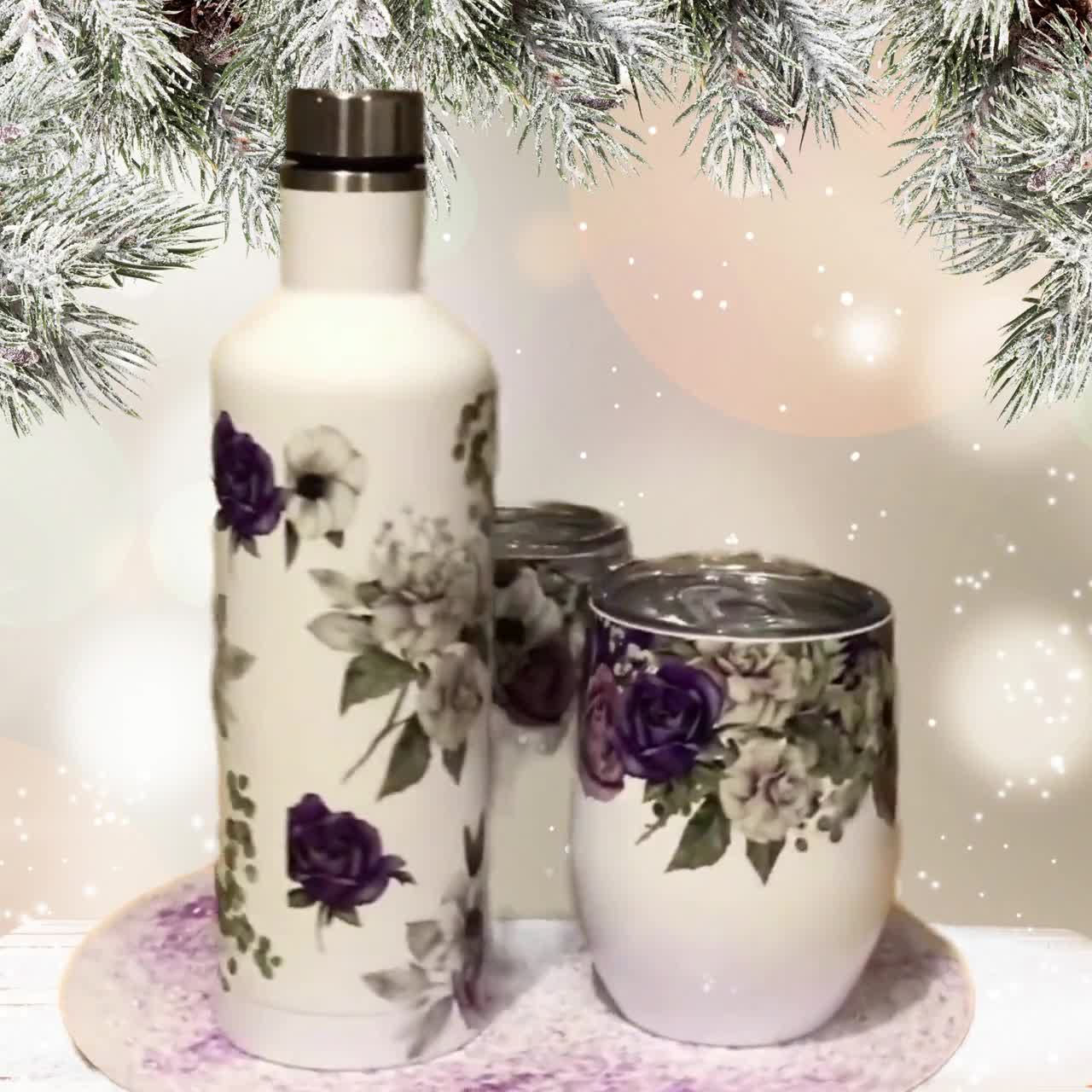 Purple Roses Wine Bottle and Wine Tumbler Set Insulated Wine Carafe With  Tumblers Set Wine Lovers Gift Set: 12 Oz. Wine Tumblers Set 