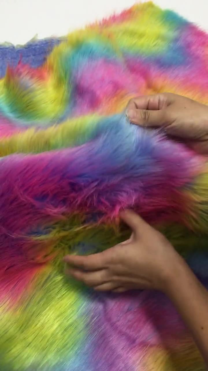 Rainbow Multicolor Ysidro Long Pile Faux Fur Fabric