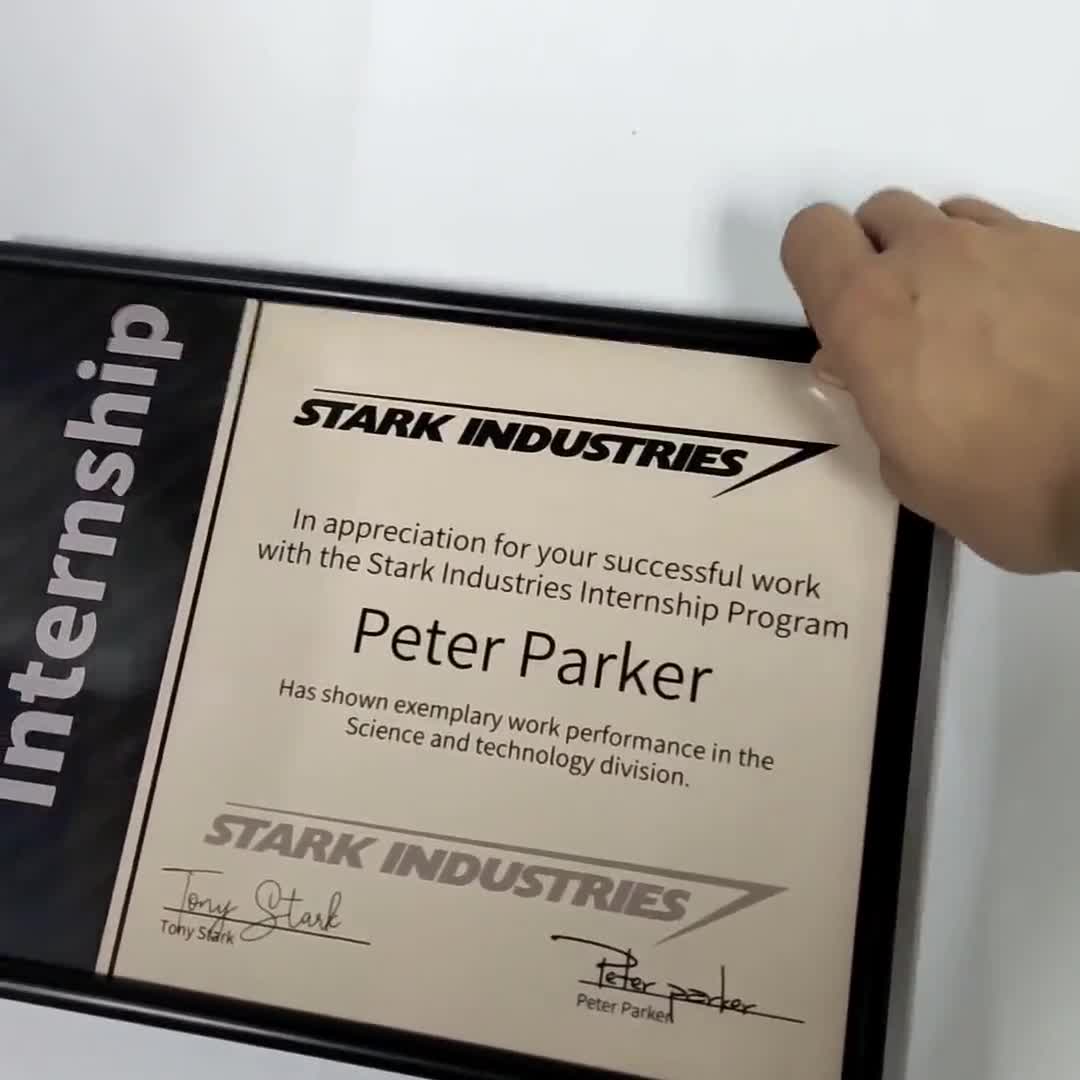 Custom Stark Internship Certificate Stark Industries Spiderman Certificate  Peter Parker Cosplay Movie Props Replica, Frame included