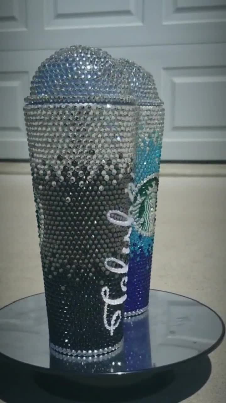 Custom Rhinestone Bling Starbucks Cold Drink Dome or Flat Lid Tumbler Cup  24oz 155303887204559019