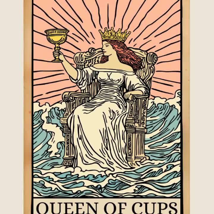 Queen of Cups Tarot Card Print Spiritual Art Mystical Wall Art