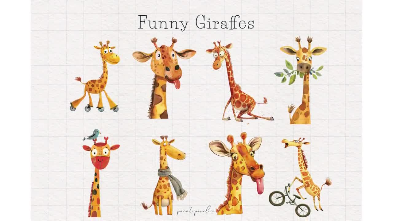 Quirky Safari animals Clipart Funny African Wildlife PNG Whimsical Jungle  Sublimation Cartoon Giraffe wild animals Savannah Lion Cheetah art, image size:1280x720