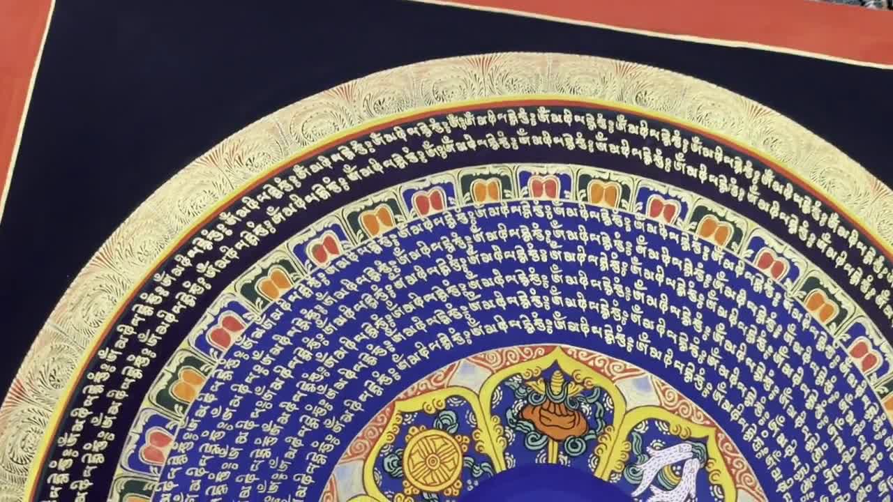 Om Mantra Mandala Thangka Painting, Thanka Art for Gift, Lama