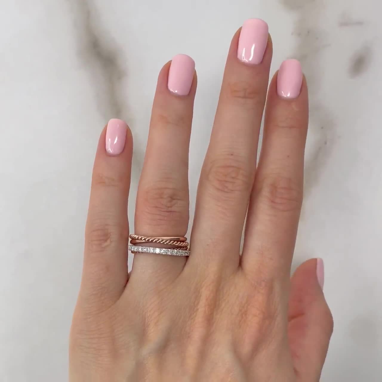 Multi-Band Rope Ring With Natural Diamonds, Solid Gold Cross Over Ring, Stacked Criss Cross Ring, Multi-Row Band video poster