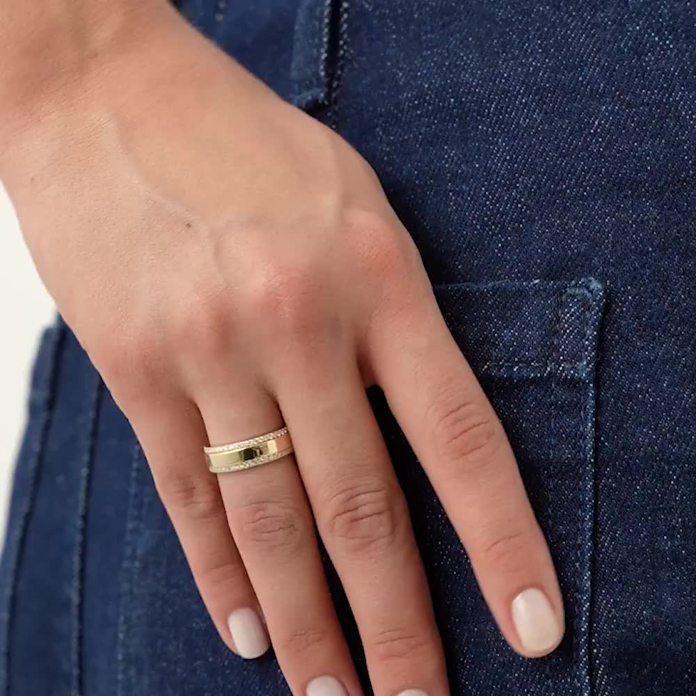 14k Gold Diamond Diamond Edge Wedding Band, Unique Stacking