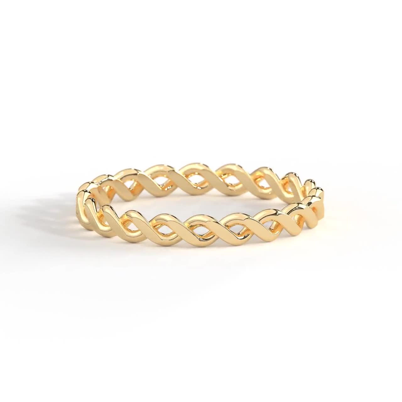 Twisted Ring in 14k Solid Gold, 1.2mm Wisper Thin Rope Infinity