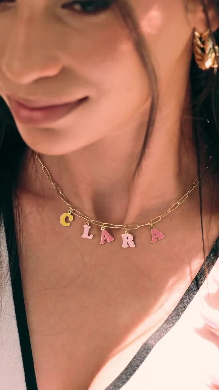 Personalized Candy Letter Name Necklace: Stainless Steel Initial Pendant Charm video poster