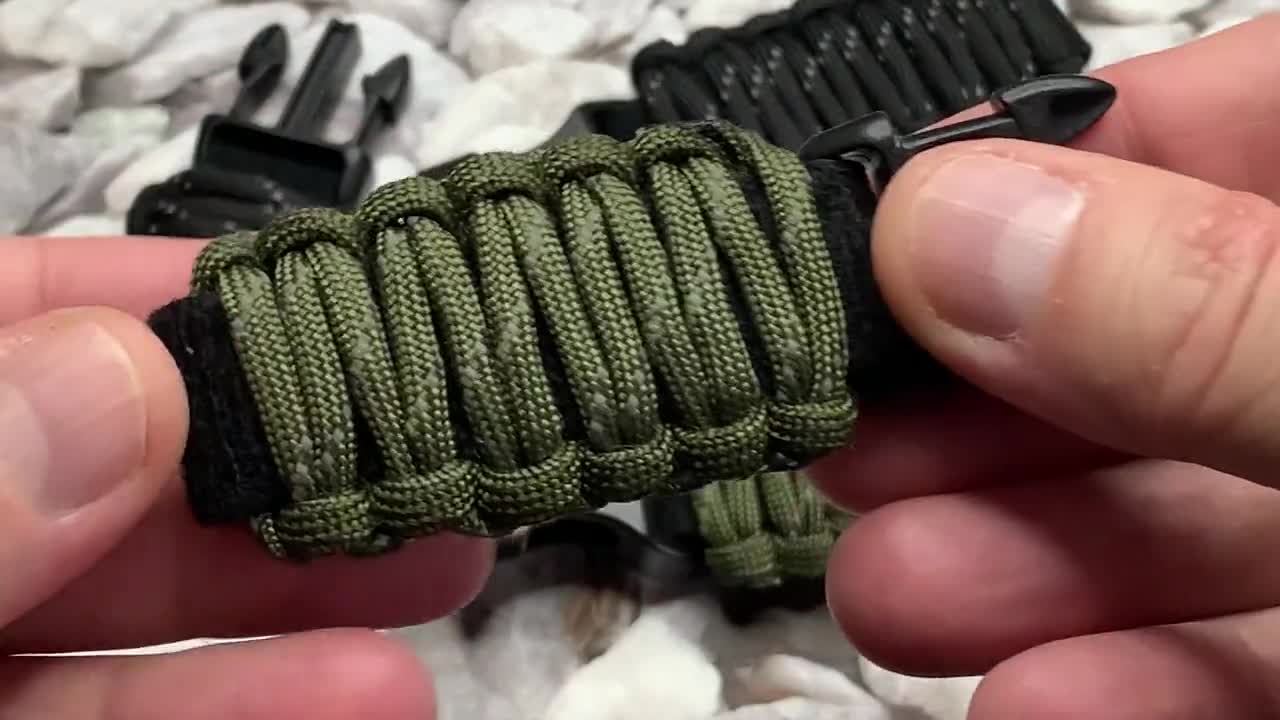 Survival Reflective Paracord Bracelet 550 Military Grade, Flint, Compass,  Whistle Built Into Buckle 