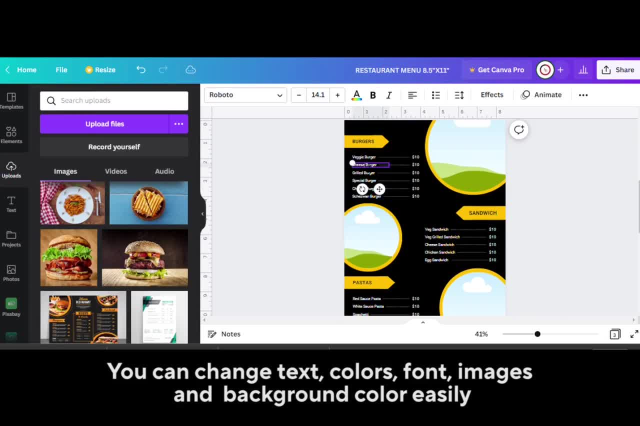 Plantilla de menú de restaurante: Tarjeta de menú de comida editable (A4 y 8,5 x 11 pulgadas) - Etsy España