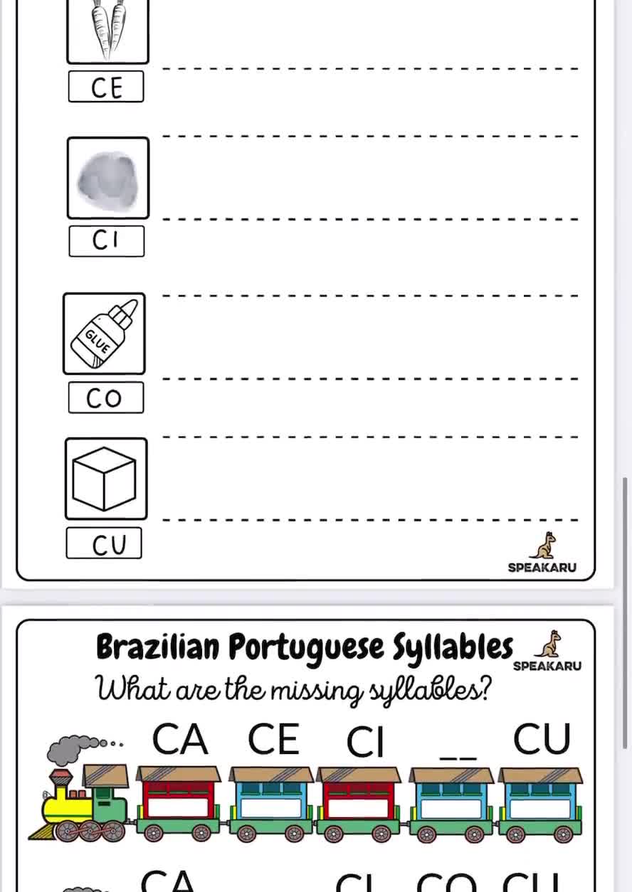 Speakaru: Brazilian Portuguese Syllables Ca Ce Ci Co Cu PDF 5 PAGES bundle  - Etsy