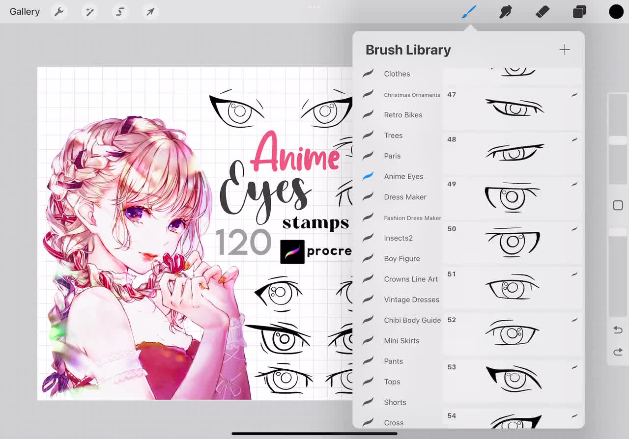 Procreate Anime Eye Stamp Brush for Eyes Reference Brush 