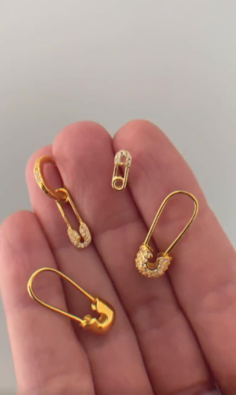 Doviana Love Lock 18K Gold Polished Pin Drop Heart Safety Pin Earrings