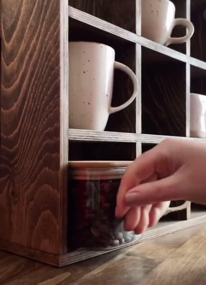 コーヒーマグ棚、カップオーガナイザー、木製カップホルダー、カップ