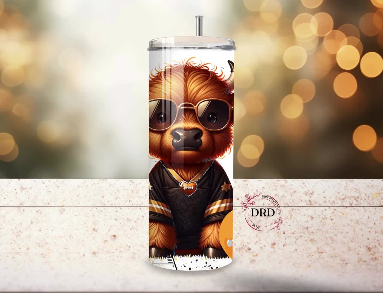 Highland Cow Football Tumbler 20oz Skinny Sublimation Design