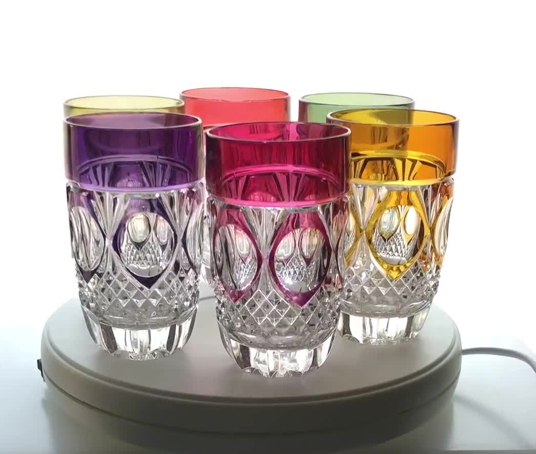 Set top of 6 Vintage Hofbauer Lead Crystal Rainbow Glasses