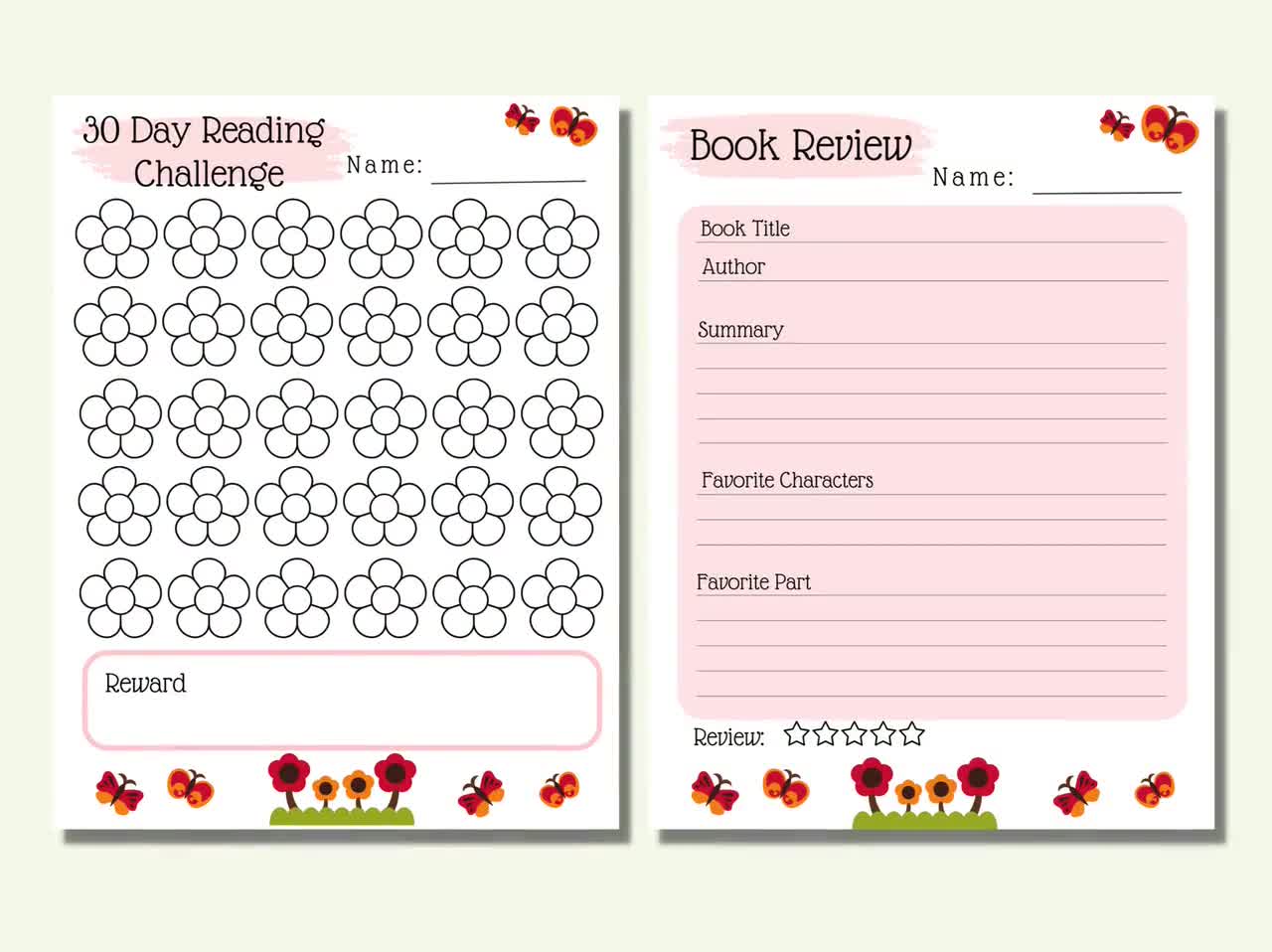 Reading Log Tracker for Kids Printable, Reading Journal, Book