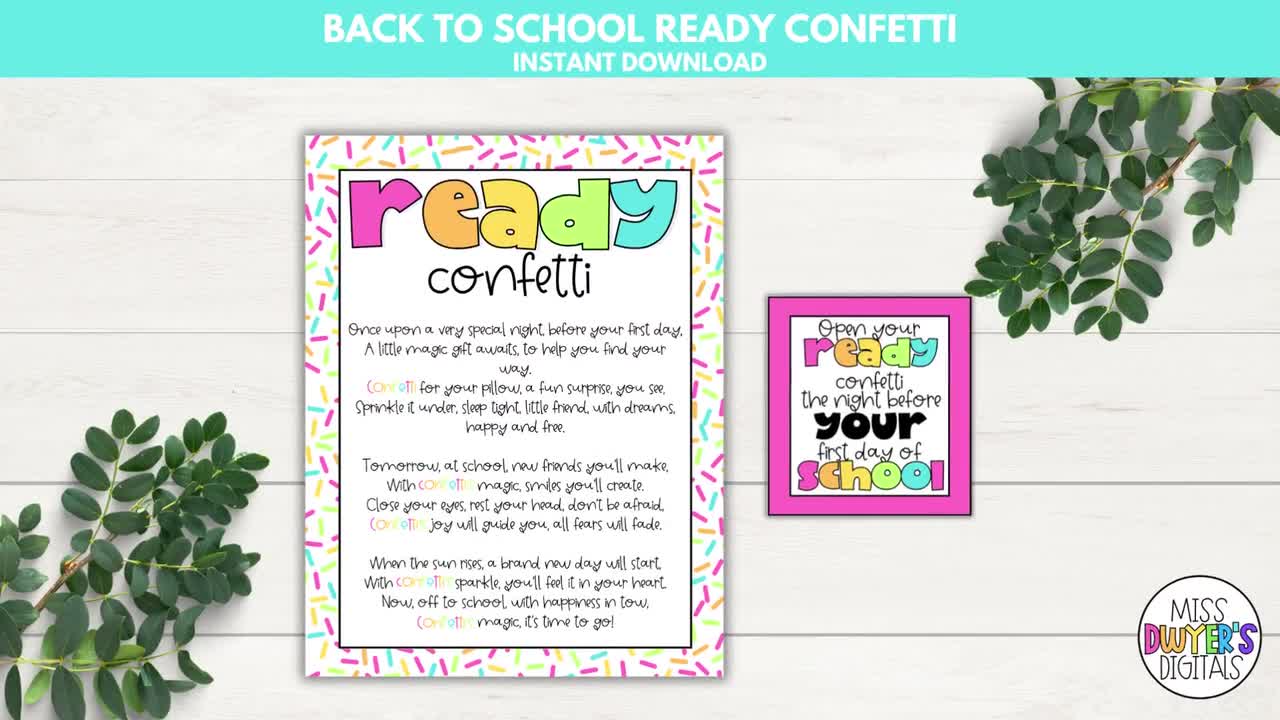 Back to School Ready Confetti, Printable Night Before First Day of School,  Digital Download, Back to School, 1st day of School Tradition