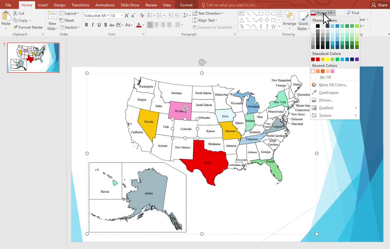 Mapa editable de Estados Unidos/Plantilla de PowerPoint, image size:1280x818