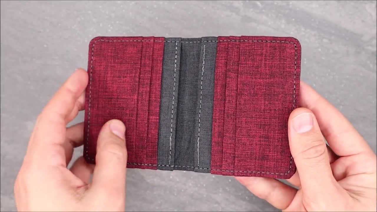 Blue and Gray Canvas Bifold Wallet Red and Gray