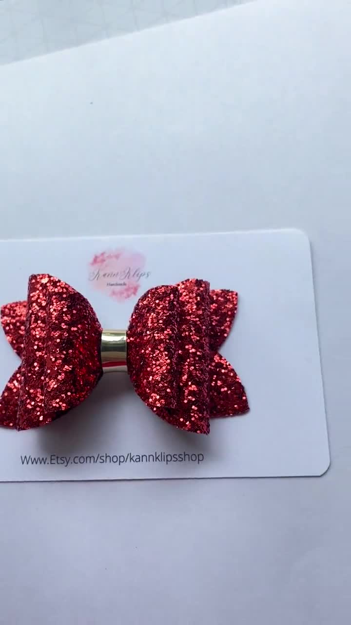 Floralbombcollection The Penelope Red Bow- Big, Double Layered Bright Christmas Red Hair Clip, Holiday Hair Accessory
