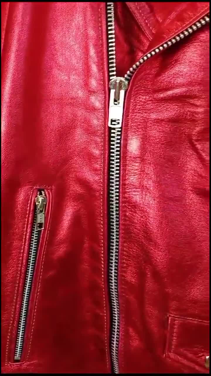 Metallic Red Leather Moto Jacket: Custom Fit Shiny Biker Jacket