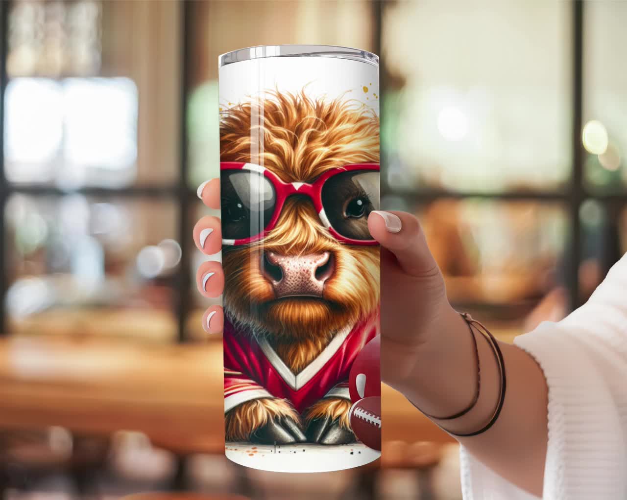 Highland Cow Football Tumbler 20oz Skinny Sublimation Design