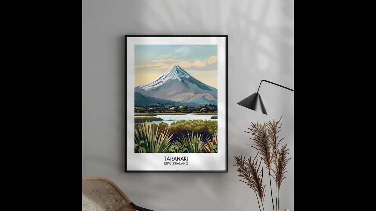 Taranaki Poster Mountain New Zealand Travel Poster Egmont National