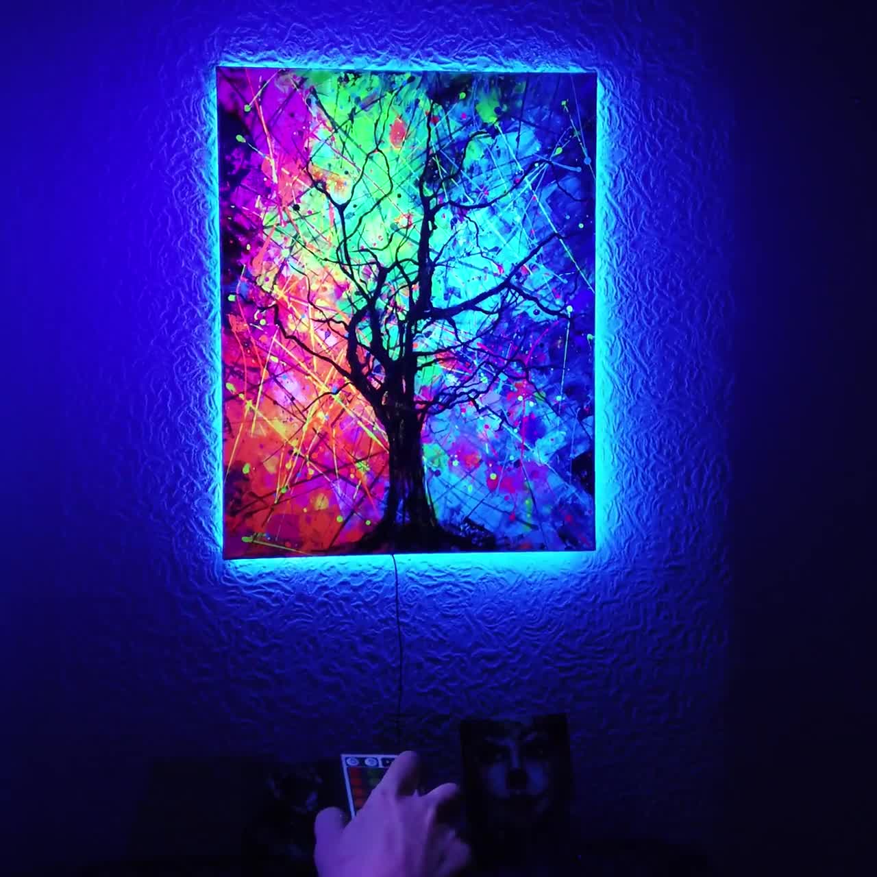 Neon Art Abstract Painting on Canvas Modern Wall Art UV Glow in