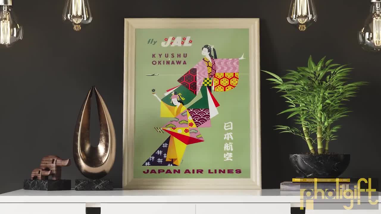 Vintage Japan Airlines Poster - Geisha Travel Art (digital