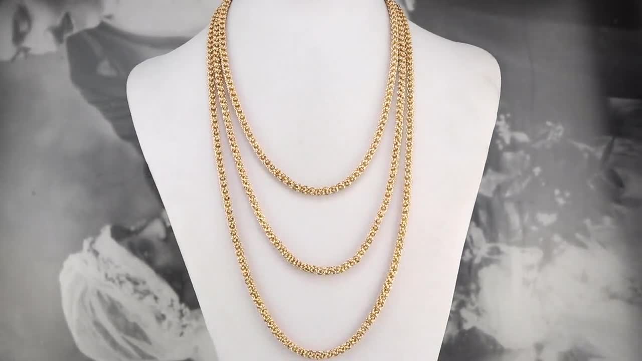 Victorian French 18K Gold Fancy Link 45-Inch Long Chain Necklace