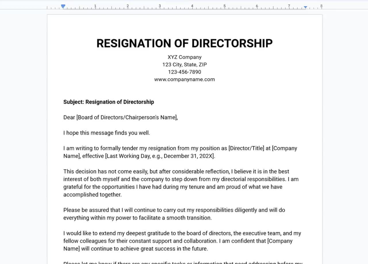 1114 THE BOARD OF DIRECTORS Board Member Resignation, image size:1280x920